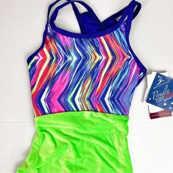 Motionwear Girls Crisscross Back Lime Velvet Gymnastics Biketard Size 8-10 NWT - Picture 4 of 7